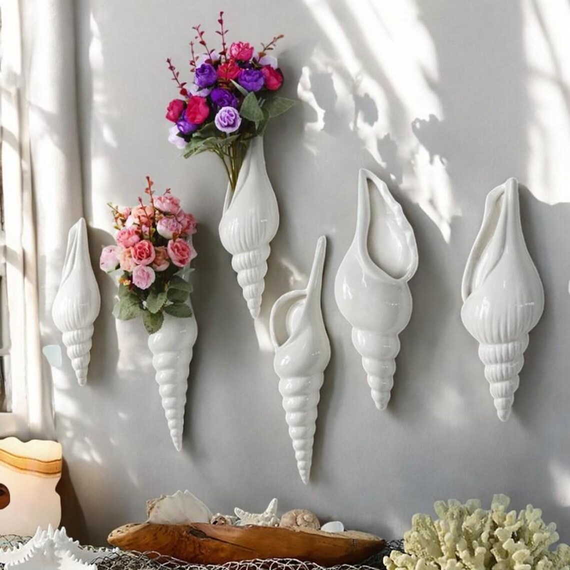 Ceramic Sea Shell Vase: Modern White Wall Hanging Decor - Etsy