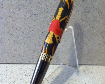 READY To SHIP! Fireman Emblem Inlay Pen - Gold & Gun Metal Mesa Twist Pen - Hand Crafted and Hand Turned 'HERO' Laser Inlay Pen with Flames