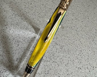 READY TO SHIP! Twist Pen - Green and Yellow Acrylic Ballpoint Executive Twist Gold Plated Pen- Green Bay/Ducks-Hand Crafted & One of a Kind!