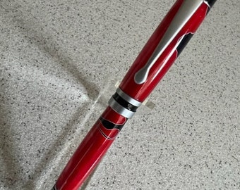 Classic Satin Nickel Twist Pen - Red and Black Swirl Acrylic - Popular 1920's Parker Pen reproduction - Hand Crafted OOAK - Ready to Ship!