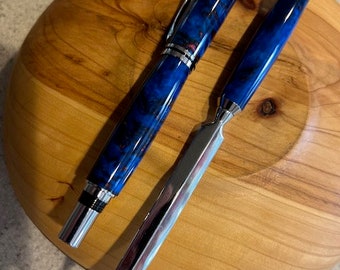 Jr. Gentlemen's Rollerball Chrome Pen & Letter Opener Set with 'Infrared' Inlace Acrylester Body - Postable Cap-Hand Crafted-Ready to Ship!