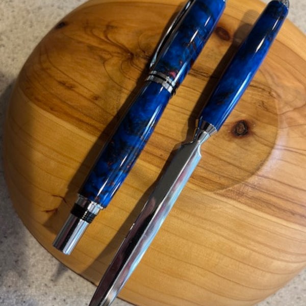 Jr. Gentlemen's Rollerball Chrome Pen & Letter Opener Set with 'Infrared' Inlace Acrylester Body - Postable Cap-Hand Crafted-Ready to Ship!