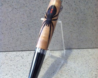 READY TO SHIP! Black Widow Inlay Pen - Chrome & Gun Metal Apprentice Classica Pen - Hand Crafted and Turned Laser Inlay Pen - Red Hour Glass