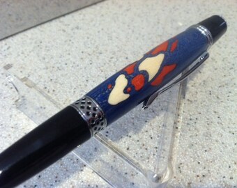 READY To SHIP! Japanese KOI Inlay Pen - Mesa Chrome Twist Pen - Hand Crafted & Hand Turned Laser Inlay Koi Fish