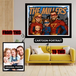 Custom Superhero Family Art Portrait Digital Download Personalized Comic Style Family Drawing Super Hero Cartoon Gift for Parents & Kids