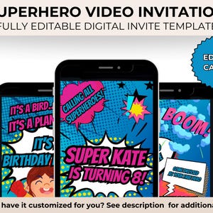 Editable Superhero Birthday Video Invitation Canva Template Animated Digital Party Invite for Girls