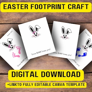 Artisanat d'empreintes de pas de Pâques pour enfants | Cadeau DIY pour maman | Téléchargement instantané | Souvenir personnalisé d'empreinte de pas | Cadeau de Pâques imprimable