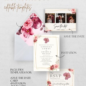 Minimalist Wedding invitations,  pink and flowers Wedding Invite, Editable Wedding Invitation, Canva Wedding Invitation Template, RSVP