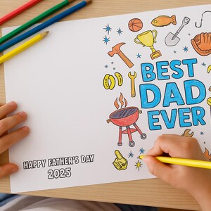 Cartão para colorir para o Dia dos Pais para imprimir da Kids Best Dad Ever Cartão faça você mesmo para colorir Atividade divertida para o Dia dos Pais Download instantâneo