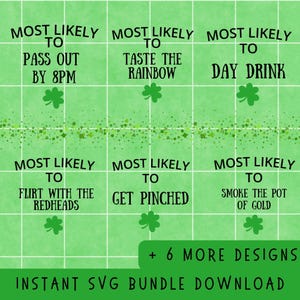 St. Patricks Day SVG Bundle | 12 Lustige Cricut Cut Dateien für T-Shirts, Basteln, Partys, Kneipentouren | Sofortdownload | Männer und Frauen