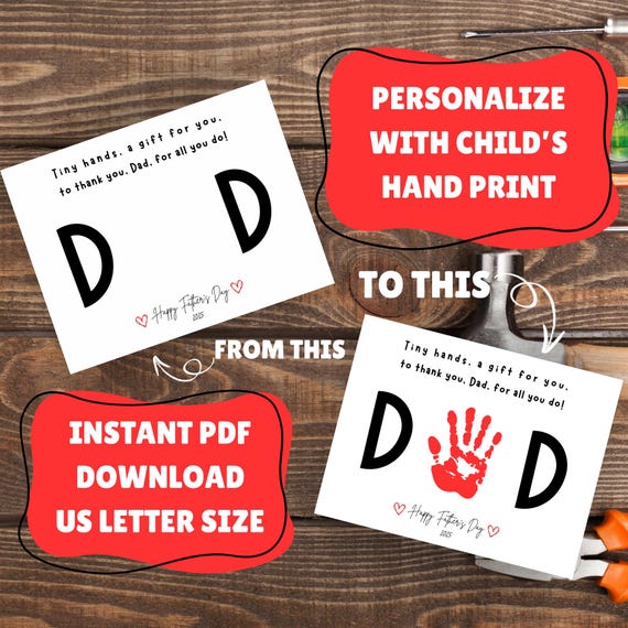 Father’s Day Handprint Craft for Dad  DIY Printable Gift from Kids Father’s Day Art Template Instant PDF Download