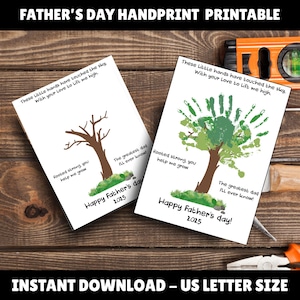Carte cadeau imprimable empreinte de main pour la fête des pères, bricolage, empreinte de main, peinture d'arbre, cadeau pour papa, souvenir des enfants