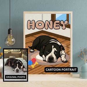 Custom Cartoon Pet Portrait Cat Dog Portrait From Photo Cartoon Style Custom Gift Digital Prints Illustration Art