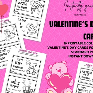 Valentine&#39;s Day Activity Pack: Printable Coloring Cards for Kids Parties - Instant Download PDF