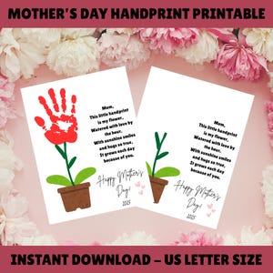 Manualidad infantil con flores para el Día de la Madre: Poema imprimible, regalo para mamá, descarga instantánea en PDF, tamaño carta (8,5 x 11 pulgadas)