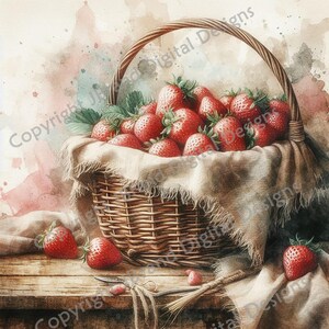 panier vintage de fraises - image numérique, ferme, campagne, téléchargement numérique, imprimable, découpage, sublimation, art mural, fournitures
