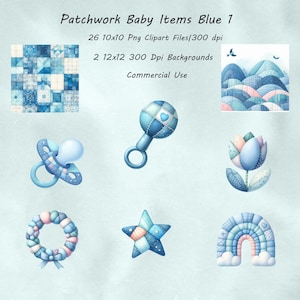 Blå lapptäcke baby clipart: Digitala scrapbookingbilder (PNG, JPG) (digital nedladdning)