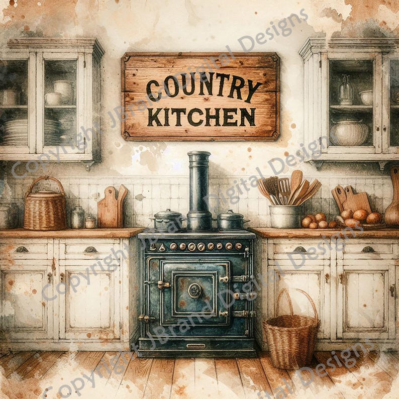 Kitchen Country Lettering Rustic Country Kitchen Digital Image: Printable Wall Art (digital ...