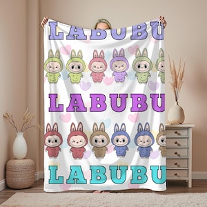Labubu Heart Blanket, Themed Velveteen Plush Blanket, Labubu Blanket, Labubu Gift, Labubu Throw Blanket, Labubu Bedding, Labubu Baby Blanket