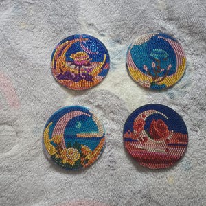 Crescent Moon & Flower Diamond Art 4pc Coaster Set