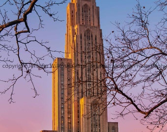 University of Pittsburgh Cathedral of Learning at Sunset - Fine Art Print