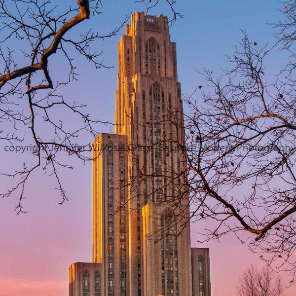 University of Pittsburgh Cathedral of Learning at Sunset - Fine Art Print