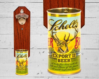 Vintage Bar Decor Deer Brand Wall Mounted Bottle Opener with Vintage Schell's Beer Can Capcatcher - Groomsman Gift