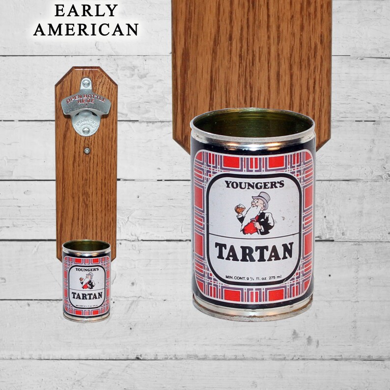 Bar Accessory Man Cave Gift Wall Mounted Bottle Opener with Vintage Younger/'s Tartan Beer Can Cap Catcher