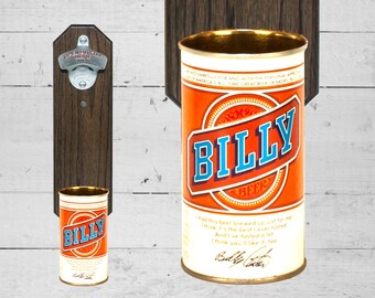 Barware Billy Beer Wall Mounted Bottle Opener with Vintage Beer Can Cap Catcher