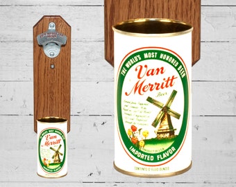 Gift for Girlfriend Van Merritt Wall Mounted Bottle Opener with Vintage Beer Can Cap Catcher - Gift for Groomsmen