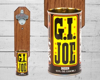 Home Bar Cap Catching GI Joe Bottle Opener with Vintage Wall Mounted Beer Can Capcatcher - Great Groomsmen Gift