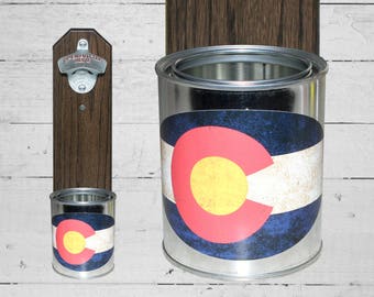 Beer Gift for Guy Colorado Rustic Flag Wall Mounted Bottle Opener with State Flag Bottle Cap Catcher - Beer Bottle Opener - Groomsmen Gift