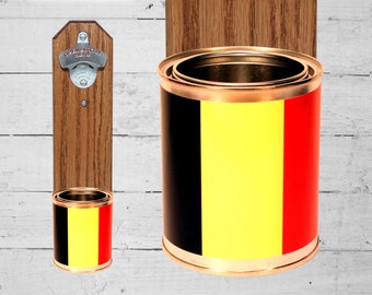Belgium Flag Beer Bottle Opener with Wall Mounted Cap Catcher - Mancave Gift for Guy - Housewarming Gift