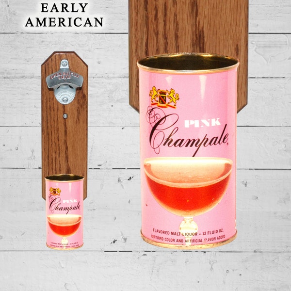 Wall Mount Beer Bottle Opener with Vintage Pink Champale Beer Can Cap Catcher - Wedding Gift Idea