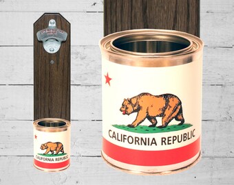 California Wall Mounted Bottle Opener with State Flag Bottle Cap Catcher - Beer Bottle Opener - Groomsmen and Housewarming Gift