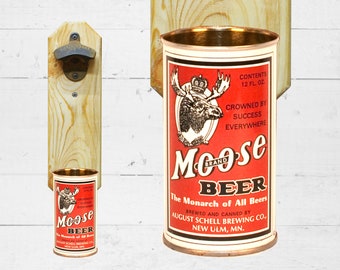 Beer Gifts Moose Brand Beer Bottle Opener with Vintage Wall Mounted Cap Catcher - Great Cabin Decor or Groomsman Gift