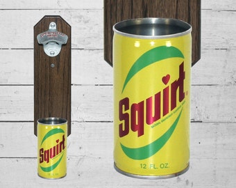 Wall Mounted Bottle Opener with Vintage Squirt Pop Can Cap Catcher - Unique Gift for Guy Housewarming Secret Santa