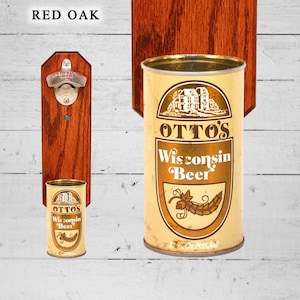 Otto&#39;s 壁掛けボトルオープナー、ビンテージ ウィスコンシン ビール缶キャップキャッチャー付き - 花婿の付添人へのギフト