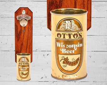 Otto's Wall Mounted Bottle Opener with Vintage Wisconsin Beer Can Cap Catcher - Gift for Groomsmen