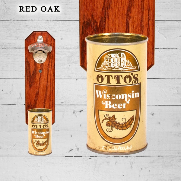 Otto's Wall Mounted Bottle Opener with Vintage Wisconsin Beer Can Cap Catcher - Gift for Groomsmen