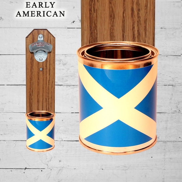 Scottish Flag Beer Bottle Opener with Wall Mounted Scotland Cap Catcher - Mancave Gift for Guy - Housewarming Gift