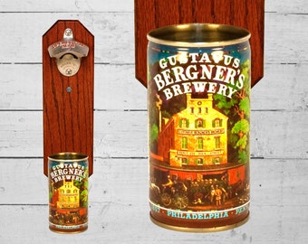 Craft Beer Gift Historic Brewery Wall Mounted Bottle Opener with Gustavus Bergner's Beer Can Cap Catcher - Gifts for Groomsmen