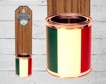 Italian Flag Beer Bottle Opener with Wall Mounted Italy Cap Catcher - Mancave Gift for Guy - Housewarming Gift