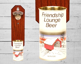 Bottle Opener with Vintage Wall Mounted Friendship Lounge Winter Beer Can Cap Catcher