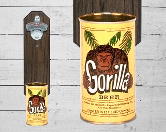 Retro Bar Decor Gorilla Bottle Opener with Vintage Beer Can Cap Catcher, Great Gift for Groomsmen - Gift for Dad