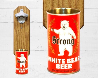 Groomsmen Gift Wall Mounted Bottle Opener with Vintage Strong White Bear Beer Can Cap Catcher - Groomsmen Gift Idea - Barware