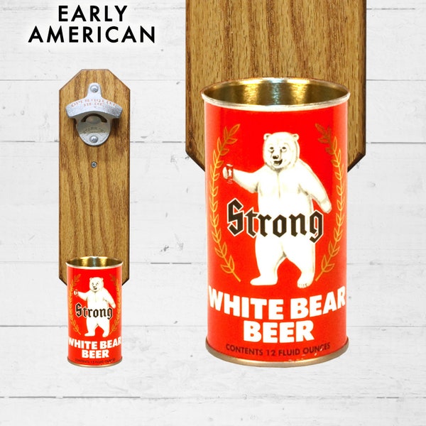 Groomsmen Gift Wall Mounted Bottle Opener with Vintage Strong White Bear Beer Can Cap Catcher - Groomsmen Gift Idea - Barware