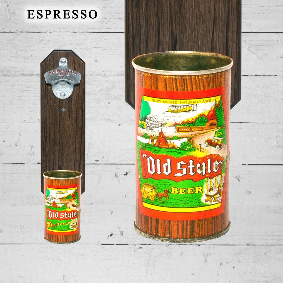 Wall Mounted Bottle Opener With Vintage Old Style Beer Can Cap Etsy