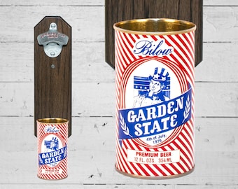 Garden State Wall Mounted Bottle Opener with Vintage Bilow New Jersey Beer Can Cap Catcher - 4th of July Gift for Groomsmen