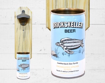 Brickskeller Wall Mounted Bottle Opener with Vintage Sea Turtle Beer Can Cap Catcher